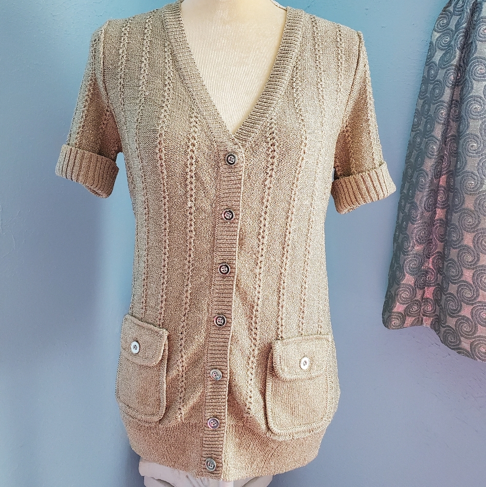 WHBM gold metallic cable knit cardigan B67